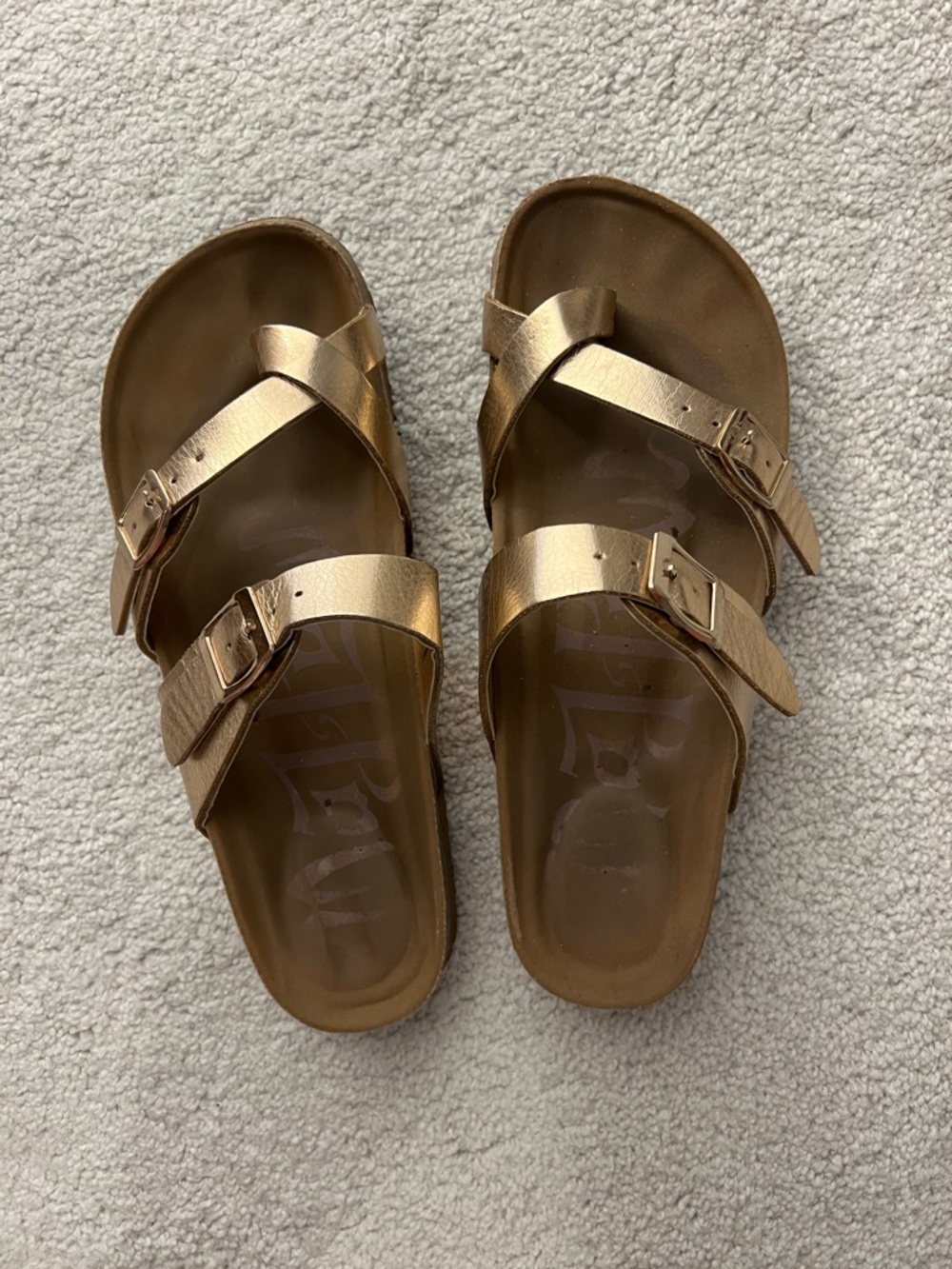 Metallic Gold Double Buckle Slide Sandals